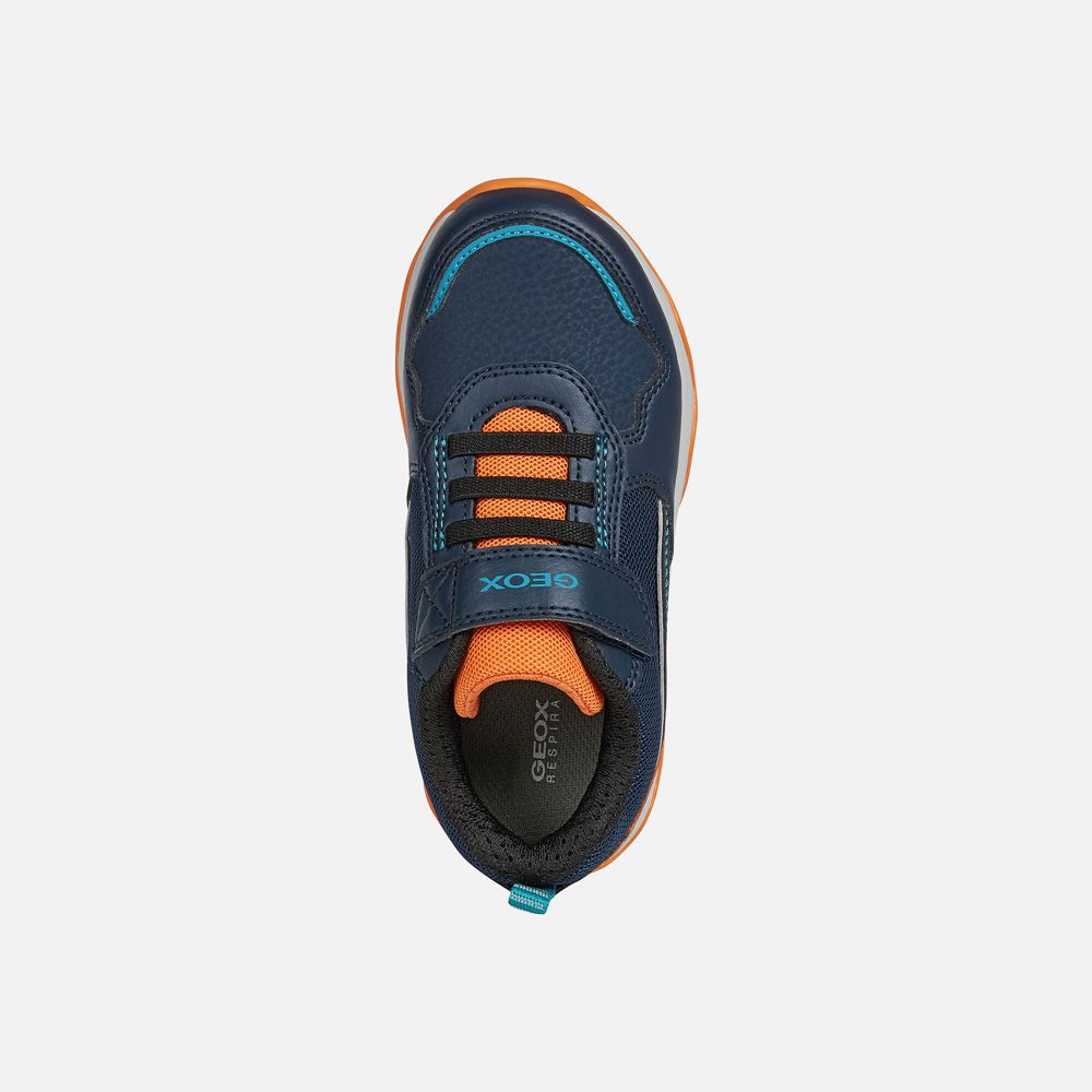 Basket Geox Calco - Bleu Marine/Orange - Garcon 527903-OZX